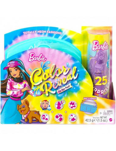 Papusa Barbie satena, Color Reveal - Neon Fashion, 25 accesorii