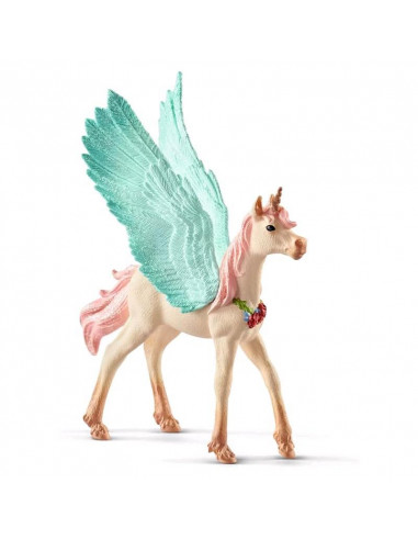 Figurina Schleich, manz in punguta rosie, unicorn Pegas impodobit